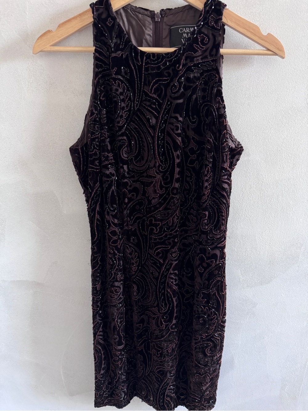 Vintage Carmen Marc Valvo - Beaded Burnout Velvet Mini Dress